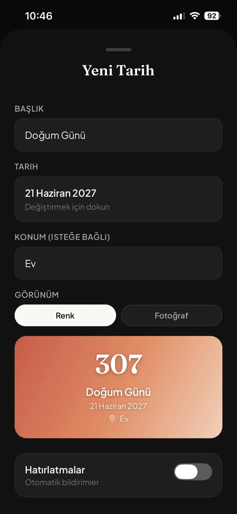 Renk gradyanlı Anımsat kart önizlemesi